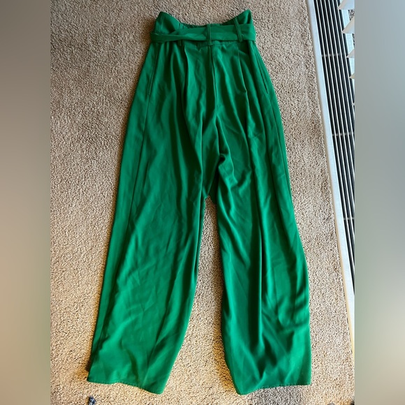 Green High Waisted Flowy Pants - Picture 2 of 2